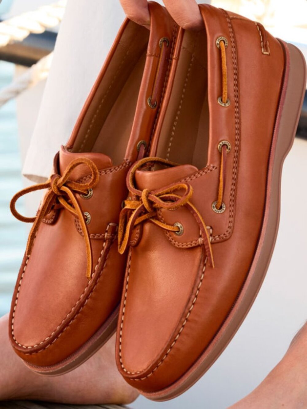 NWOB Johnston & Murphy Men's Tan Monaco 2-Eye Sheepskin Boat Shoe Size 13 M